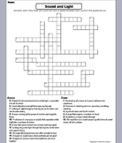 Properties of Sound and Light Waves Worksheet/ Crossword Puzzle