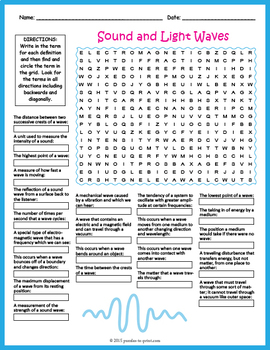 Sound and Light Waves Word Search PLUS by Puzzles to Print | TpT