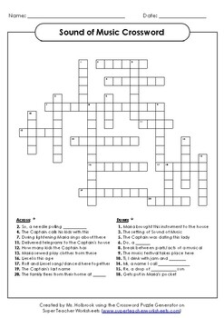 Sound of Music Crossword Puzzle by Music with Chrissy Holbrook TpT