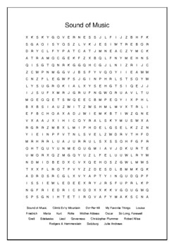 Sound of Music Crossword Puzzle and Word Search Movie Bell Ringer