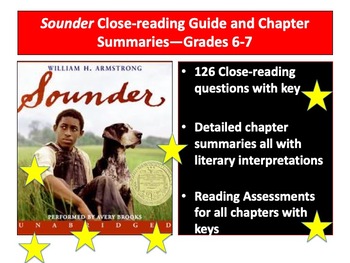 Preview of Sounder Close-reading Guide, Chapter Summaries, Reading Assessments—Grades 6-7