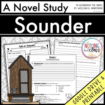 Preview of Sounder Novel Study Unit | Comprehension Questions with Activities and Tests