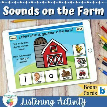Preview of Sounds on the Farm Boom Cards™ Speech Therapy Listening and Language Activity