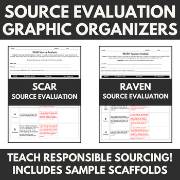 Preview of Source Evaluation: RAVEN and SCAR Graphic Organizers and Articles