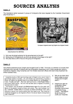 Preview of Sources Analysis - Australia's Post WW2 immigration
