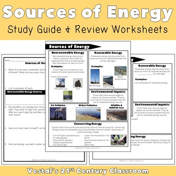 Preview of Sources of Energy Study Guide - VA SOL 5.9 - {PDF & Digital}