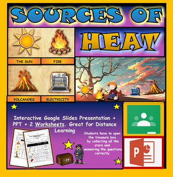 Preview of Sources of Heat: Interactive Google Slides, Powerpoint + 2 Worksheets