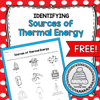 Preview of Sources of Thermal Energy Worksheet FREEBIE