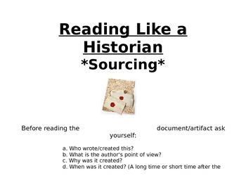 Preview of Sourcing Card: Reading Like a Historian