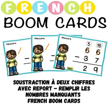 Preview of Soustraction à deux chiffres avec regroupement French Boom Cards