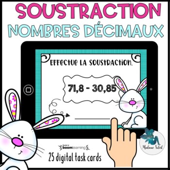 Preview of Soustraction de nombres décimaux BOOM CARDS French distance learning
