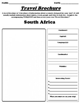 Preview of South Africa UDL Country Brochure Worksheet & Webquest W/Summary