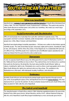 South African Apartheid Lesson Handout Notes by The Social Studies Explorer