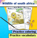 South African wildlife handwriting practice worksheets, coloring.