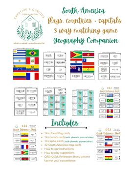 Preview of South America 3 part Montessori matching game - flags, countries and capitals