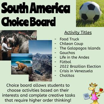 Preview of South America Choice Board (Latin American Studies)