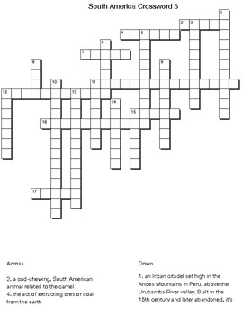 South America Crossword 5 by Northeast Education TpT