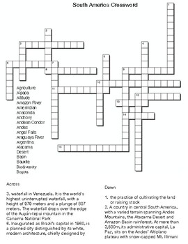 South America Crossword by Northeast Education TPT
