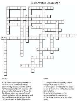 South America Crossword 7 by Northeast Education TpT