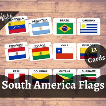 Preview of South America Flags - 12 Flash Cards | Homeschooling | Montessori Geography