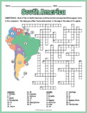 SOUTH AMERICA GEOGRAPHY Crossword Puzzle & Map Worksheet Activity