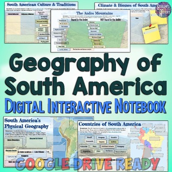 Preview of South America Geography Digital Interactive Notebook & Map Activities