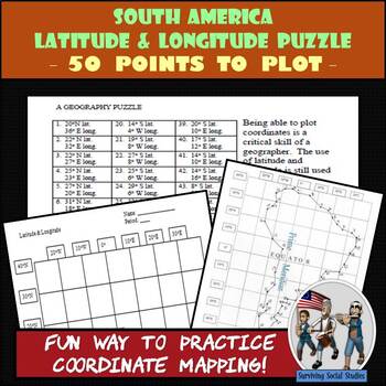 Preview of South America - Latitude and Longitude Worksheet - 50 Coordinates