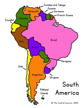 South America Map Montessori Colors Printable Includes Tracing