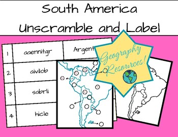 Preview of South America Map ( Montessori Colors) Printable: Unscramble and Label