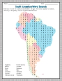 South America Map Word Search Puzzle Worksheet Activity