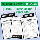 South America Map Worksheets | Word Search - Secret Code -