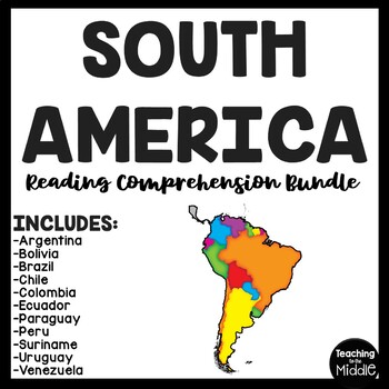 Preview of South America Reading Comprehension Worksheet Bundle Country Study Continents