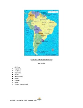 Preview of South America Vocabulary Activity