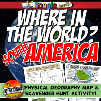 Preview of South America Where in the World Scavenger Hunt & Map Geography Fun Worksheet