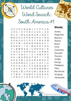 Preview of South America World Culture and Geography Word Searches and Scrambles