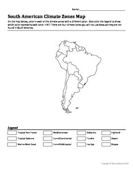 South American Climate Zones Map Worksheet By Marcy Edwards Tpt