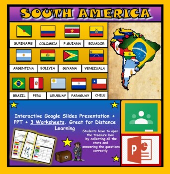 Preview of South American Countries: Interactive Geography Powerpoint. Printable Worksheets