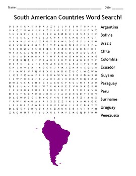 Preview of South American Countries Word Search!