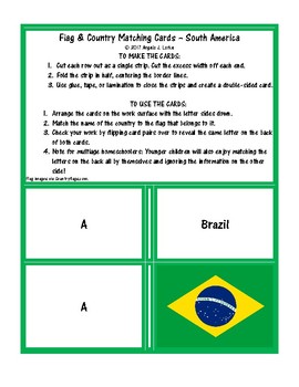 Preview of South American Flag and Country Name Matching Cards