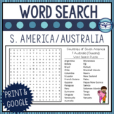 South American and Australian Countries Word Search Puzzle