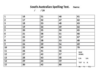 Spelling test template 20 words