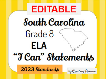 Preview of South Carolina 2023 ELA Standards I Can Statements - 8th Grade