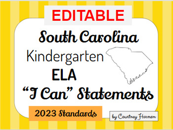 Preview of South Carolina 2023 ELA Standards I Can Statements - Kindergarten