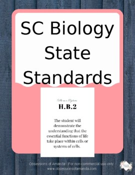 Preview of South Carolina Biology State Standards - No background