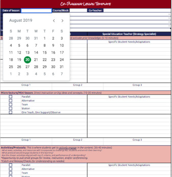 South Carolina CCRS Math Co-Teaching Lesson Template by Franaforms