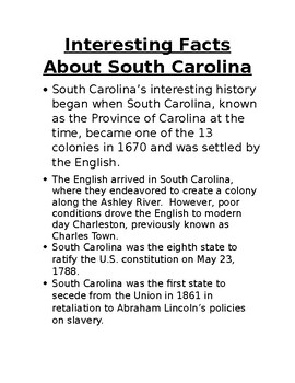 Preview of South Carolina Facts