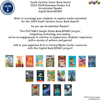 Preview of South Carolina Junior Book Award 2024 Nominees Digital Book BINGO