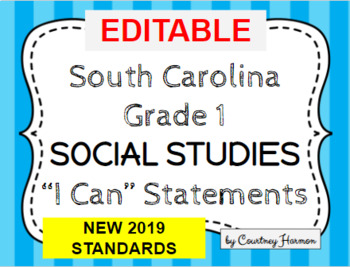 Preview of South Carolina State Standards I Can Statements - 1st Grade NEW 2019 SS