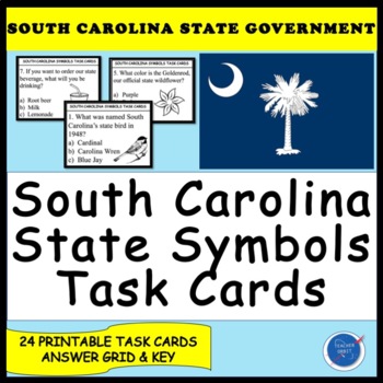 Preview of South Carolina State Symbols Task Cards (State Government, Social Studies)