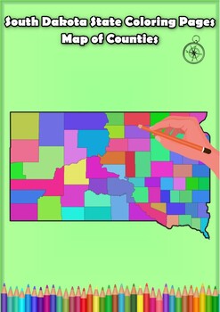Preview of South Dakota State Coloring Pages Map of Counties Highlighting Rivers Lakes City